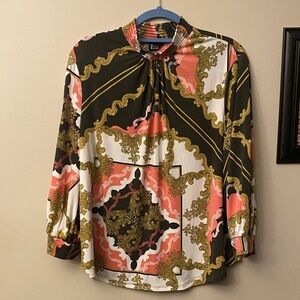 7th Ave design studio NY & Co Women's Black, Pink, and Gold Baroque Blouse